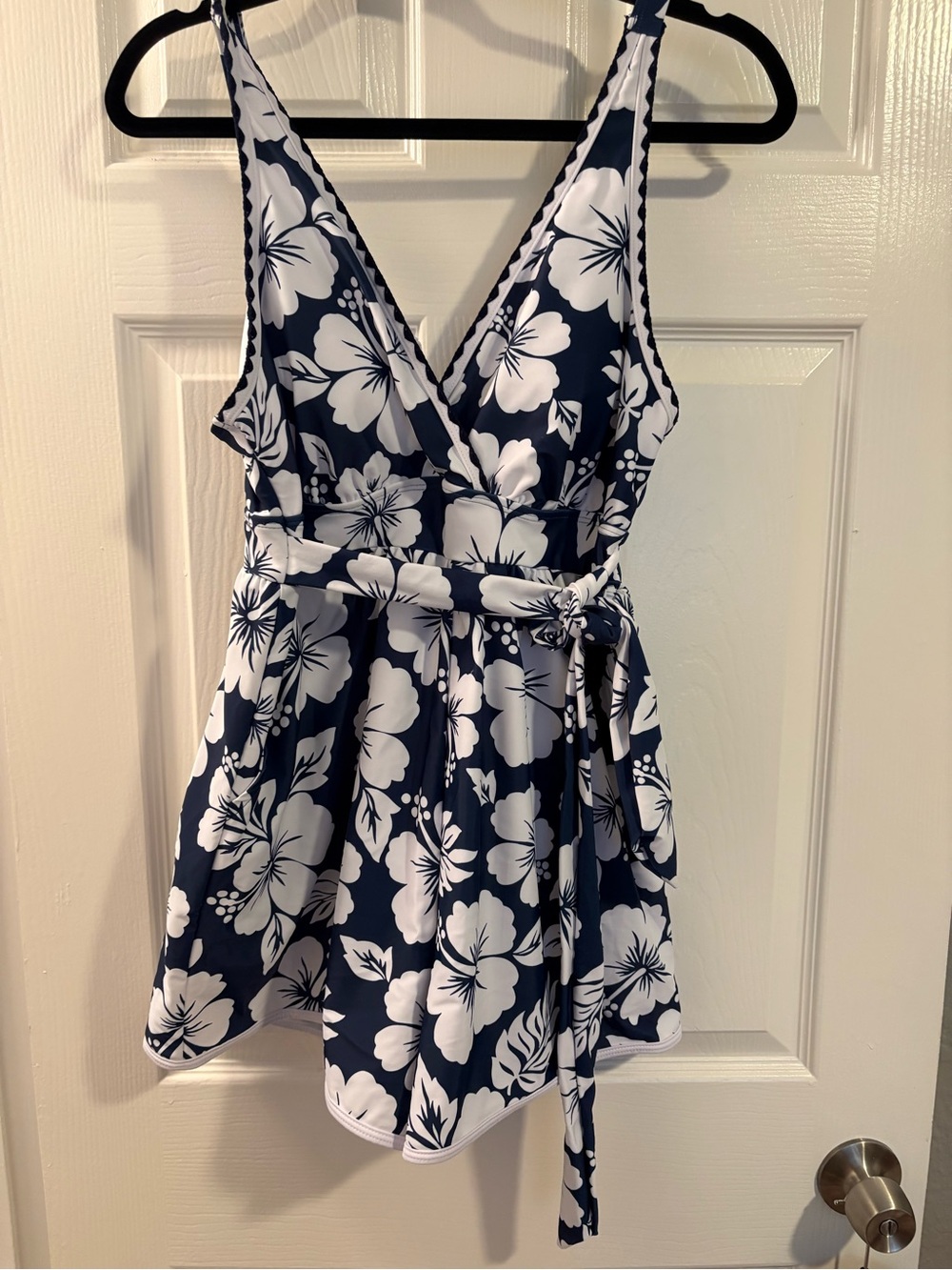 Navy & White Floral One-Piece Swim Dress